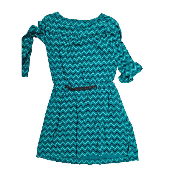 The North Face Dress Women's Medium Belted Blue Zig Zag Midi Long Sleeve - Picture 4 of 5